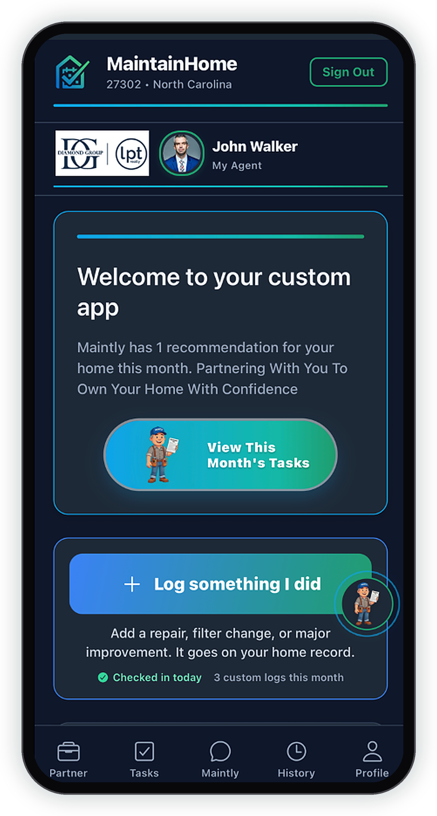 Retention Pro homeowner app on a phone